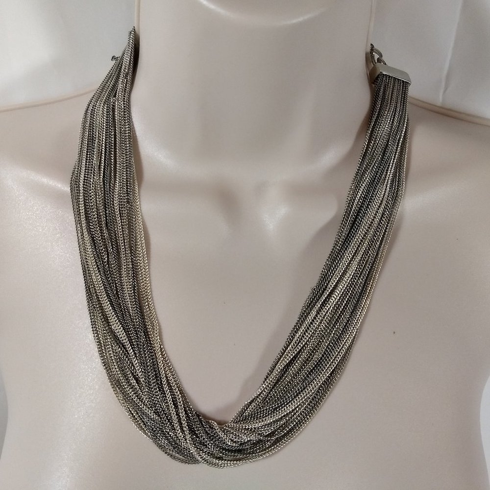 Chico's Necklace Silver Tone Multi Strands Chain Costume Jewelry